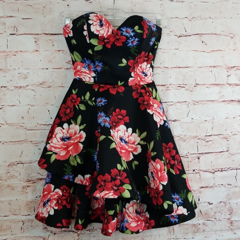 B Darlin Floral Strapless 1/2 Juniors Dress HOCO